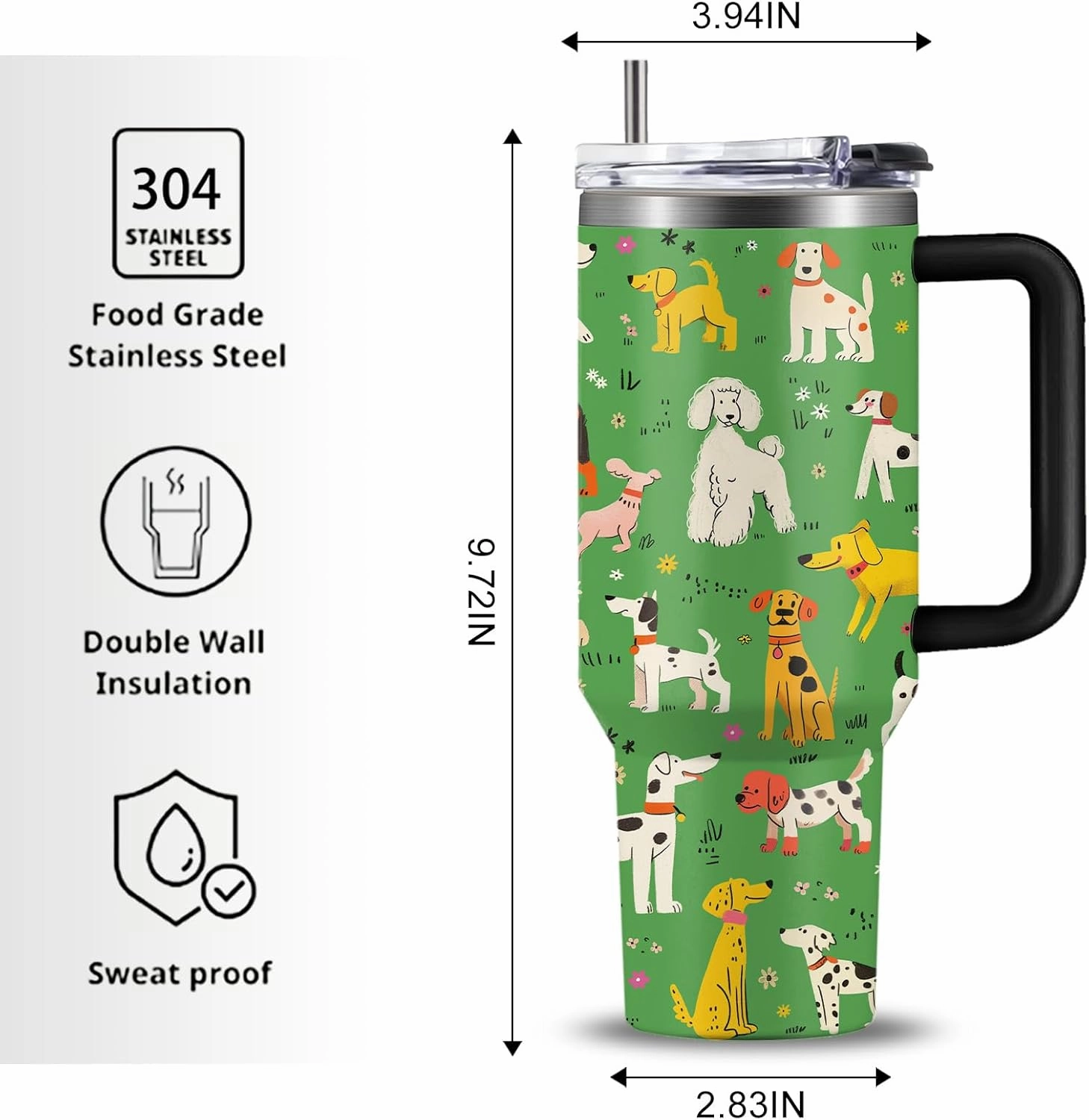 Dog Park 40oz Tumbler with Handle and Straw | Stainless Steel Insulated Double Wall Vacuum Coffee Cup Keeps Drinks Cold & Hot | Leisure Animal Gift for Dog Mom Women Girls on Birthday Christmas