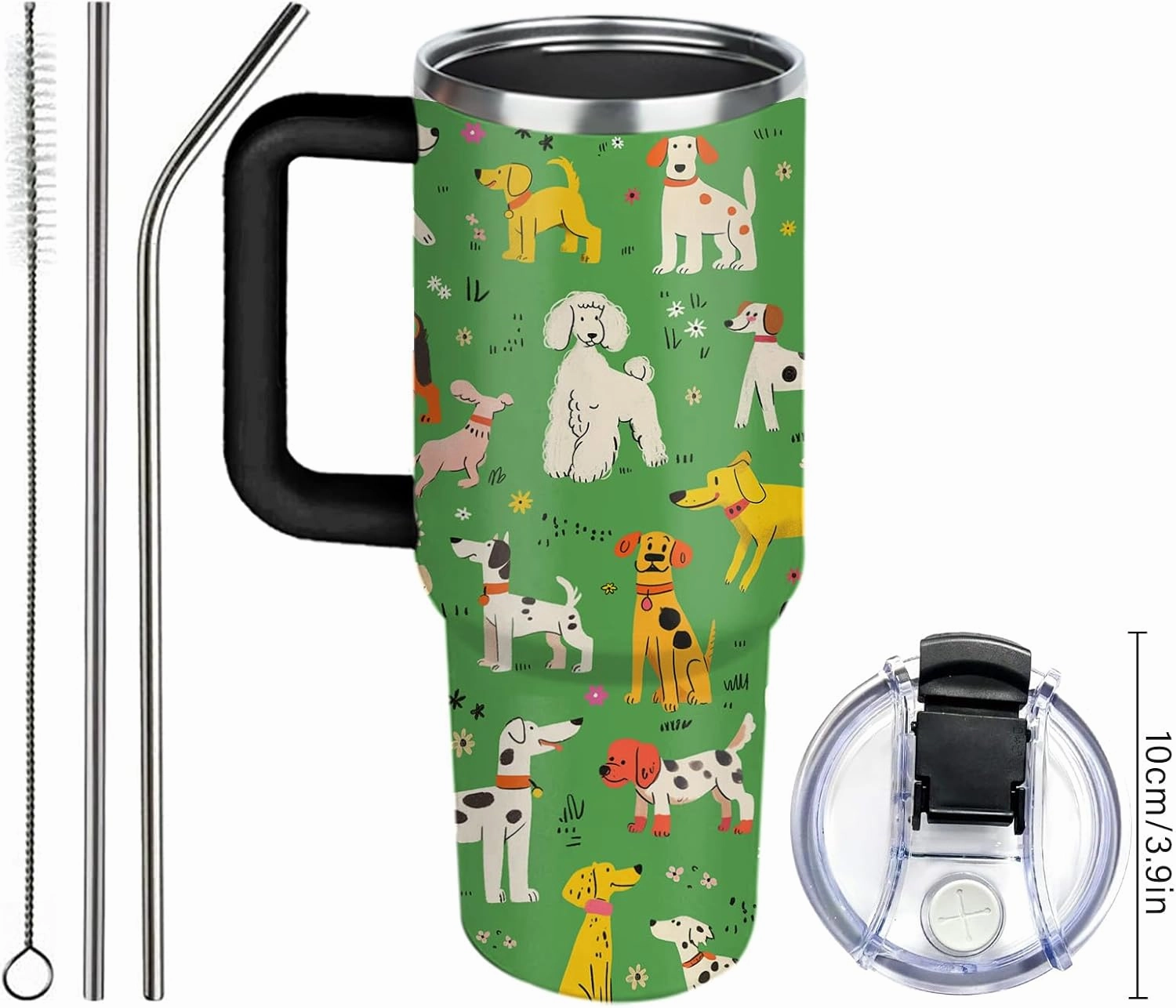Dog Park 40oz Tumbler with Handle and Straw | Stainless Steel Insulated Double Wall Vacuum Coffee Cup Keeps Drinks Cold & Hot | Leisure Animal Gift for Dog Mom Women Girls on Birthday Christmas