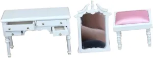 Dollhouse Bedroom Decor 1:12 Scale Miniature Boys and Girls Vanity Table Set Stool