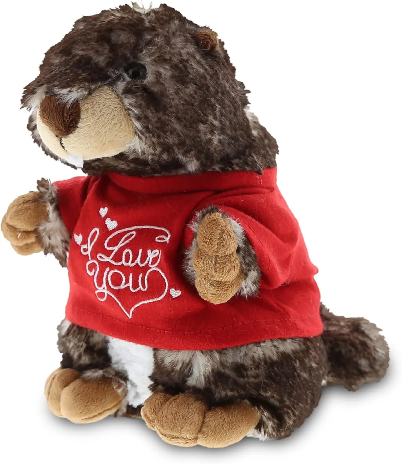 DolliBu I Love You Valentine Plush Standing Marmot - Cute Stuffed Animal with Red Shirt and Name Personalization Gift for Valentines Day, Birthday, Anniversary, Romantic Date - 8.5 Inches