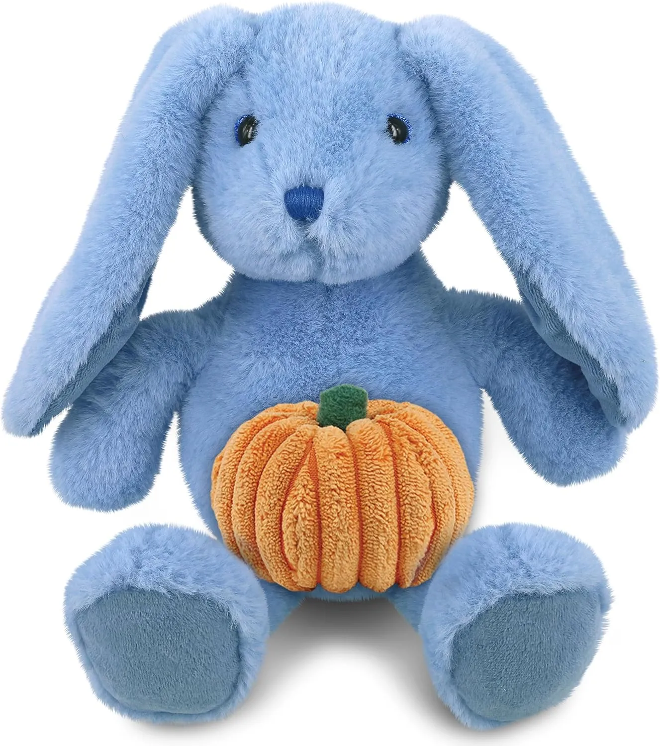 DolliBu Super Soft Baby Blue Rabbit Stuffed Animal with Pumpkin Plush Decor - Rabbit Pumpkin Plush Animal for Fall, Halloween and Thanksgiving, Pumpkin Plush Toy for Baby, Kids, Adults - 8 Inches