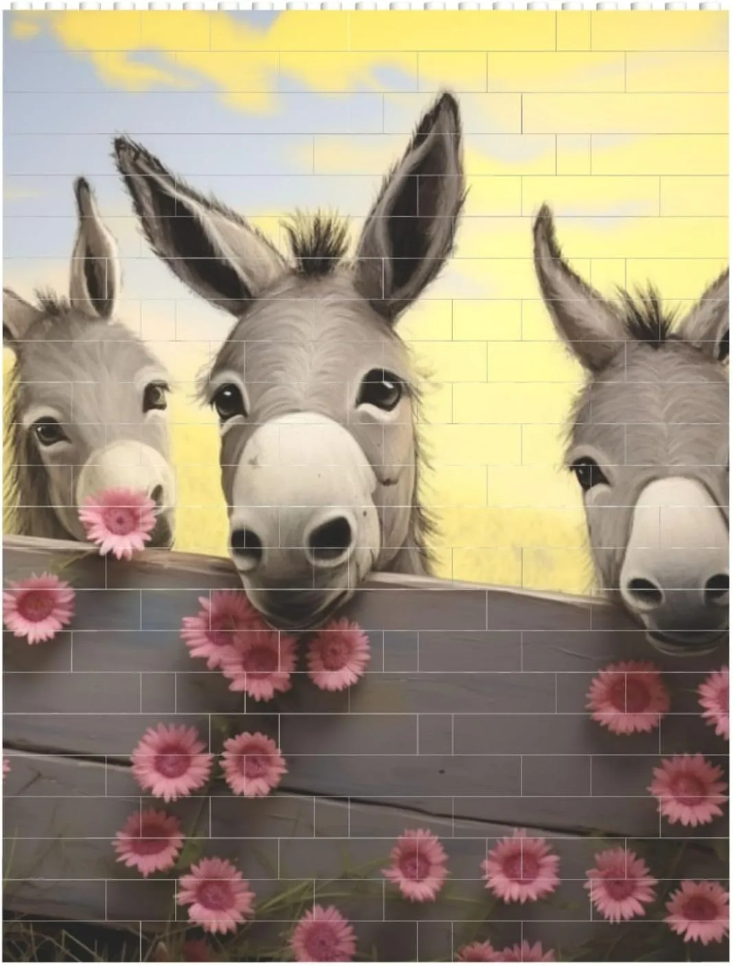 Donkey and Flower Building Block Puzzle Personalized Building Bricks for Adults Square Shaped DIY Brick Block Puzzles Valentine's Day Gifts for Home Decor Brick Puzzle
