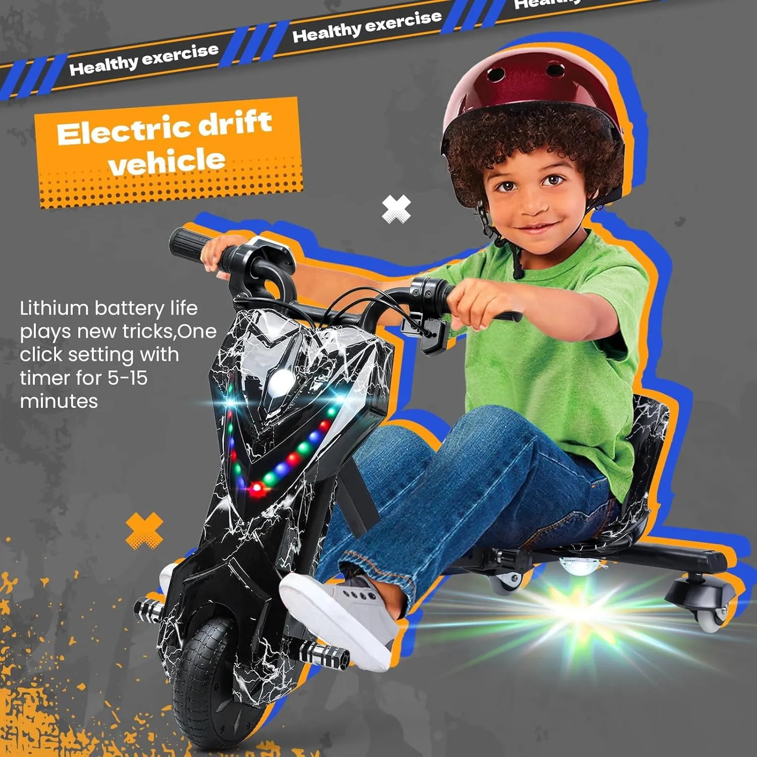 Drift Trike,Electric Tricycle for Kids,Ride-On Kids Tricycle with Adjustable Seat,Big Wheel Drifting Tricycle for Ages Adjustable Seat,Kid Ride on Tricycles for Boys Girls,Fast Arrival Black