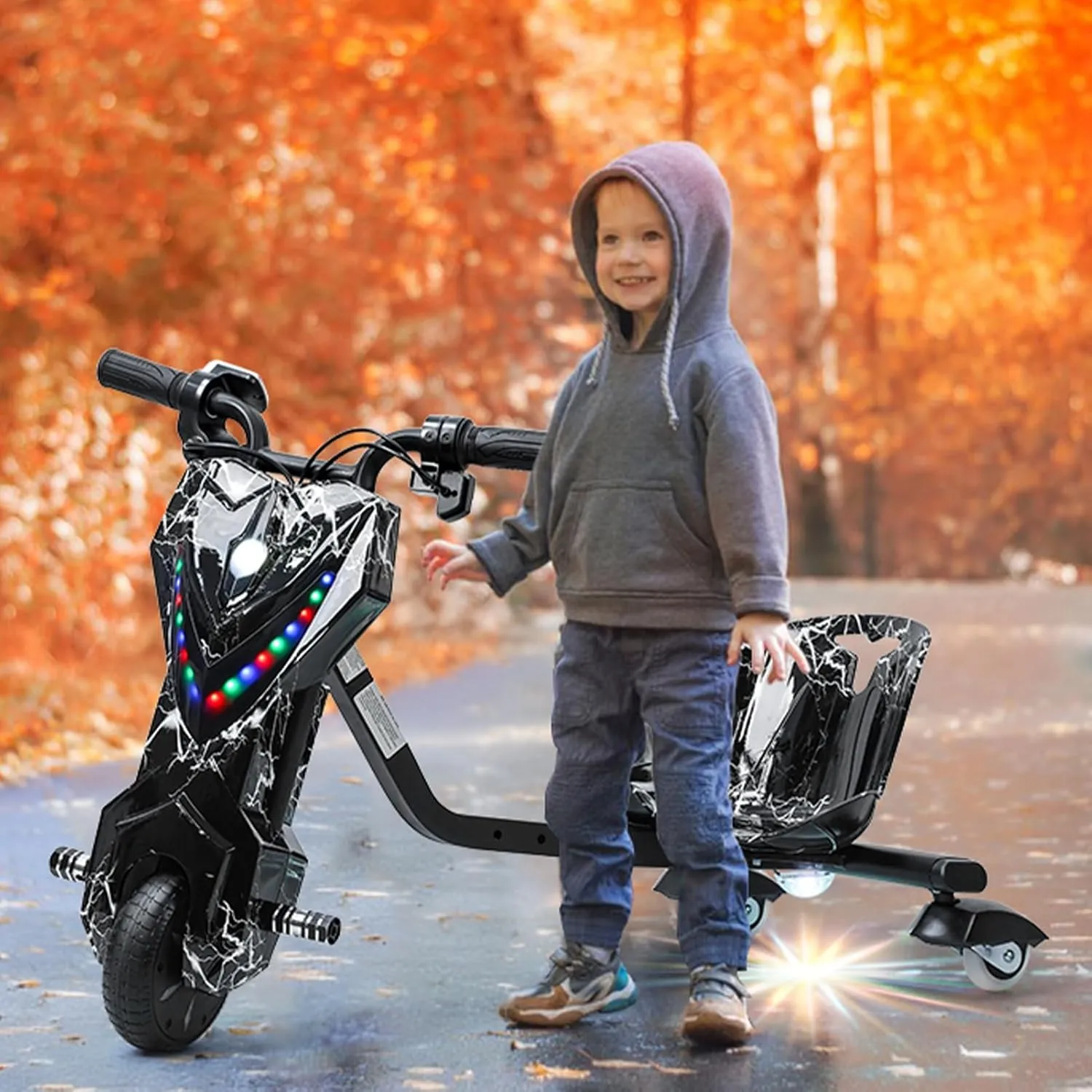 Drift Trike,Electric Tricycle for Kids,Ride-On Kids Tricycle with Adjustable Seat,Big Wheel Drifting Tricycle for Ages Adjustable Seat,Kid Ride on Tricycles for Boys Girls,Fast Arrival Black