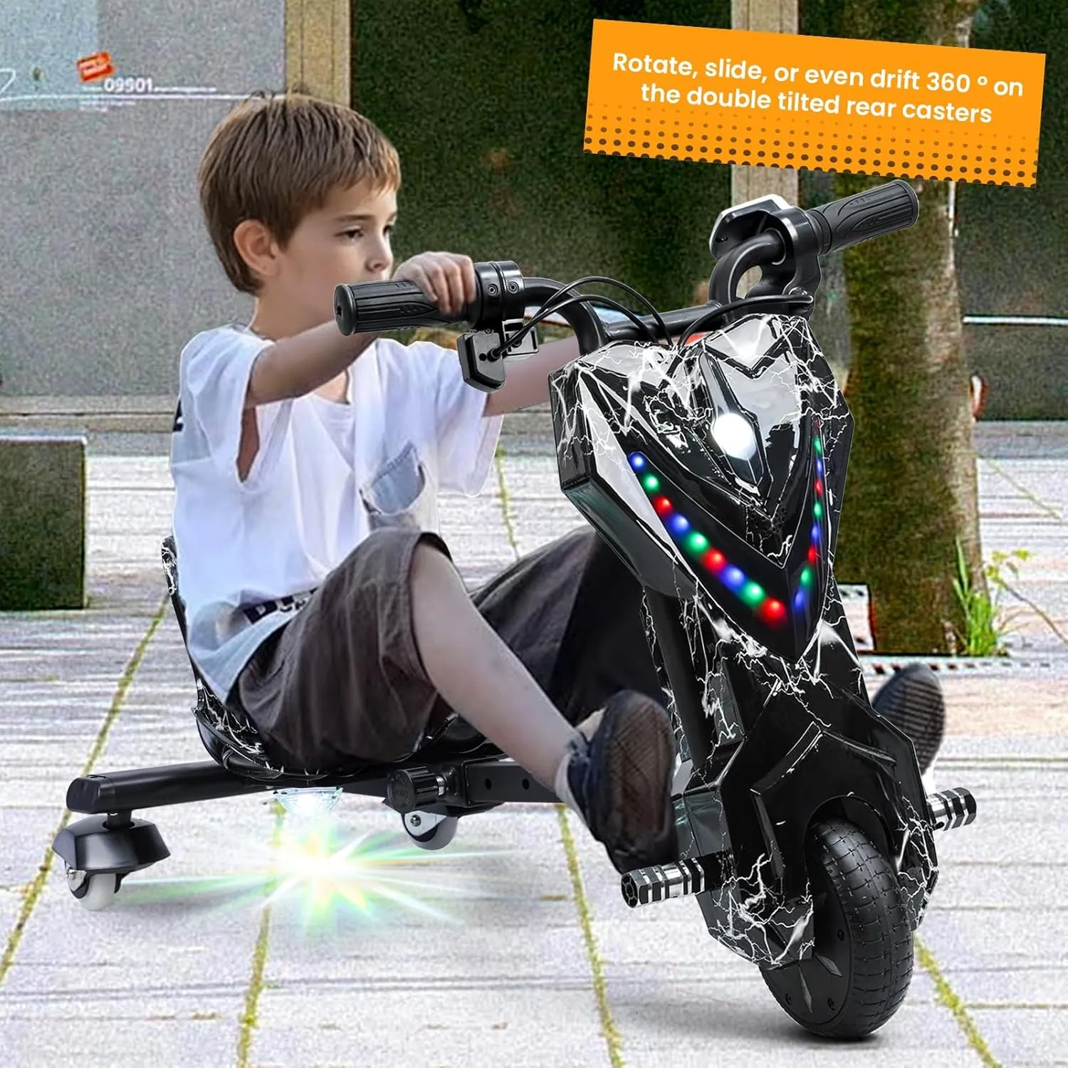 Drift Trike,Electric Tricycle for Kids,Ride-On Kids Tricycle with Adjustable Seat,Big Wheel Drifting Tricycle for Ages Adjustable Seat,Kid Ride on Tricycles for Boys Girls,Fast Arrival Black