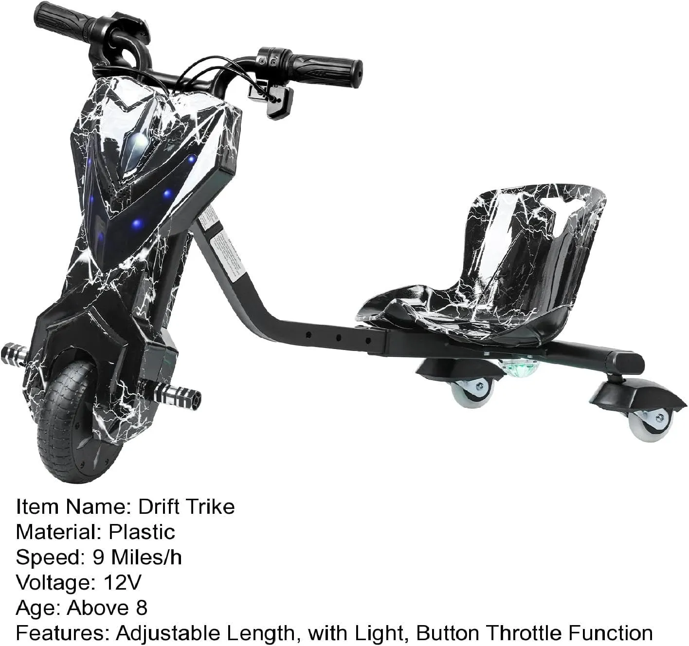 Drift Trike,Electric Tricycle for Kids,Ride-On Kids Tricycle with Adjustable Seat,Big Wheel Drifting Tricycle for Ages Adjustable Seat,Kid Ride on Tricycles for Boys Girls,Fast Arrival Black
