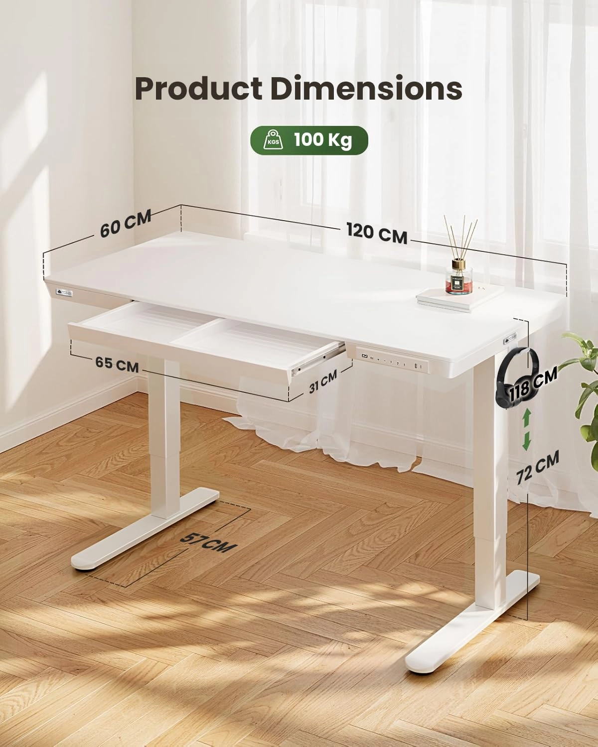 Drogo Artikel Advanced Pro Electric Height Adjustable Table DIY with 3 Year Warranty | Sit Stand Computer Desk 120 X 60 Cm - White