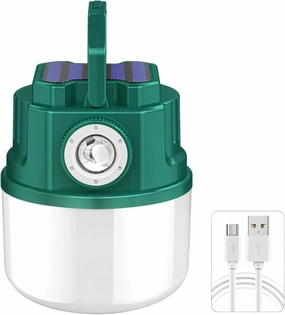 Dual Charging Solar Emergency Light Bulb, Portable Outdoor Lantern for Camping, Tent Lamp with Type-C USB Charging