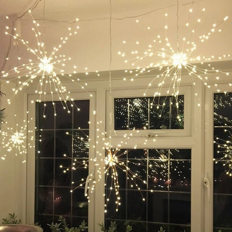 Dual Power 120/200 LED Firework Hanging Light in Silver Wire (ø300mm or ø500mm) Lexi Lighting - LL001303, LL001304