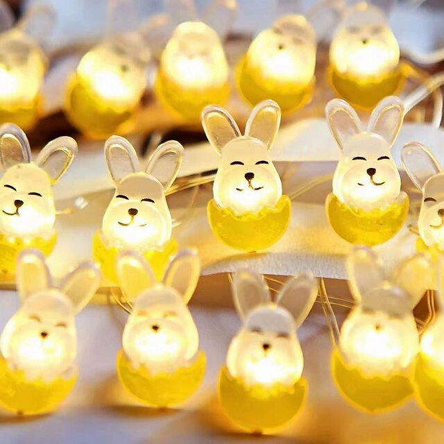 Easter Decor String Lights 2M 20LEDs Battery Powered Rabbit Radish Copper Wire LED Fairy String Lights for Easter Home Garden Decoration Wreath Lights