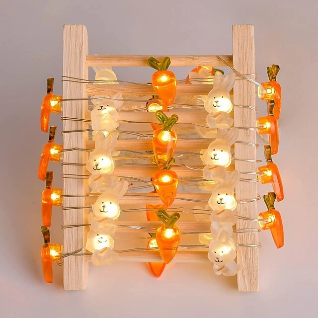 Easter Decor String Lights 2M 20LEDs Battery Powered Rabbit Radish Copper Wire LED Fairy String Lights for Easter Home Garden Decoration Wreath Lights
