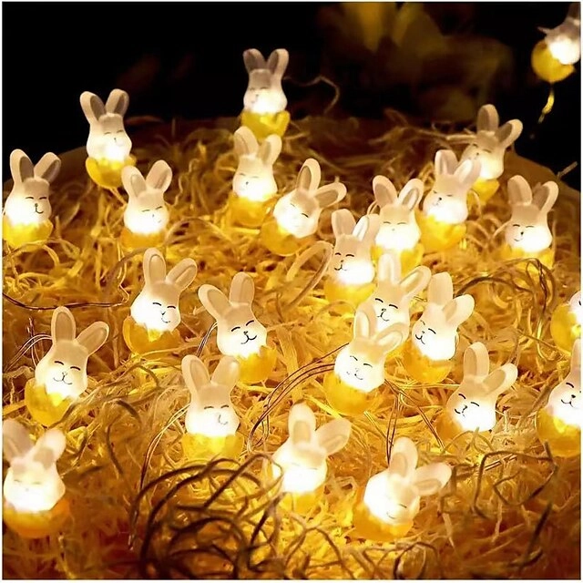 Easter Decor String Lights 2M 20LEDs Battery Powered Rabbit Radish Copper Wire LED Fairy String Lights for Easter Home Garden Decoration Wreath Lights