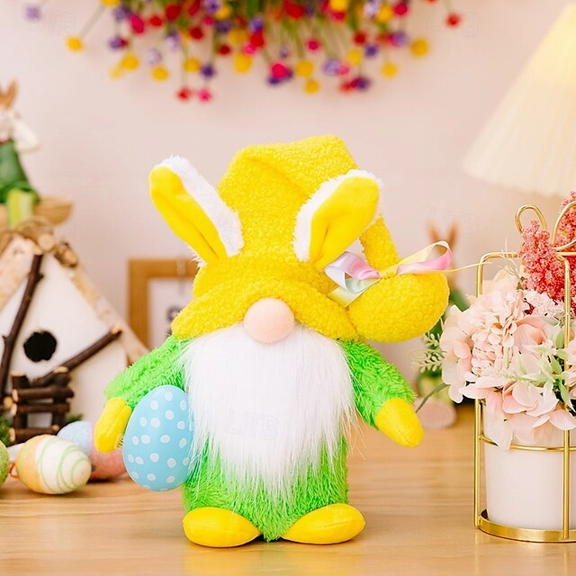Easter LED Hat-Wearing Rabbit Dwarf Doll - Indoor Party & Restaurant Festive Decoration with AAA Battery Powered for Home Patio Garden Decorations