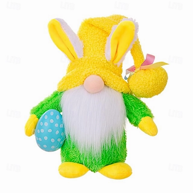 Easter LED Hat-Wearing Rabbit Dwarf Doll - Indoor Party & Restaurant Festive Decoration with AAA Battery Powered for Home Patio Garden Decorations