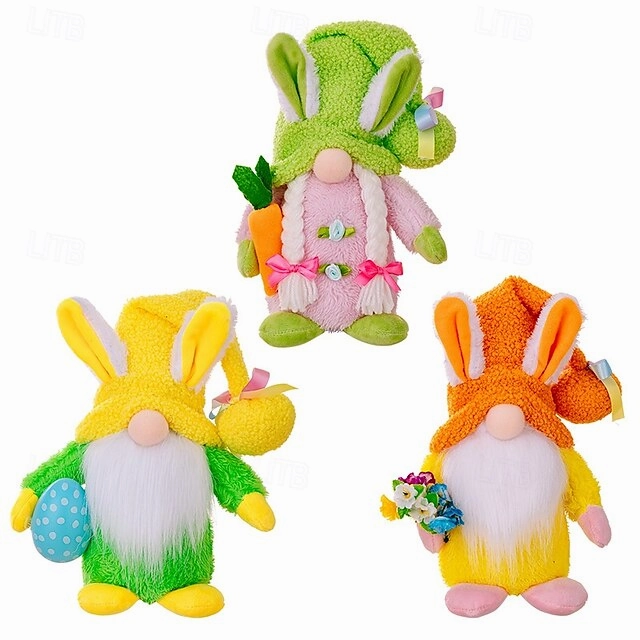Easter LED Hat-Wearing Rabbit Dwarf Doll - Indoor Party & Restaurant Festive Decoration with AAA Battery Powered for Home Patio Garden Decorations