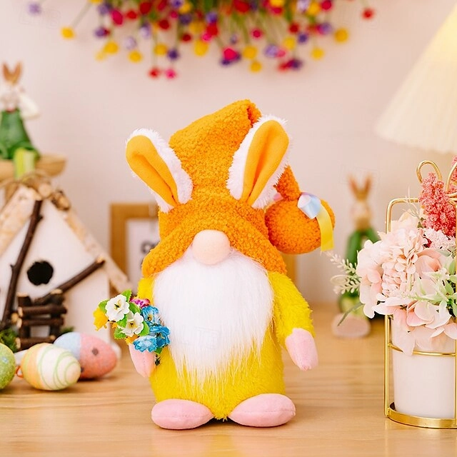 Easter LED Hat-Wearing Rabbit Dwarf Doll - Indoor Party & Restaurant Festive Decoration with AAA Battery Powered for Home Patio Garden Decorations