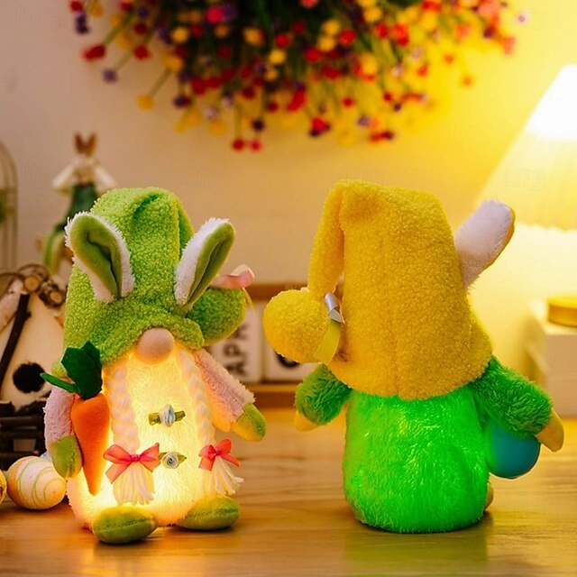 Easter LED Hat-Wearing Rabbit Dwarf Doll - Indoor Party & Restaurant Festive Decoration with AAA Battery Powered for Home Patio Garden Decorations
