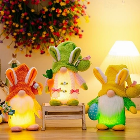 Easter LED Hat-Wearing Rabbit Dwarf Doll - Indoor Party & Restaurant Festive Decoration with AAA Battery Powered for Home Patio Garden Decorations
