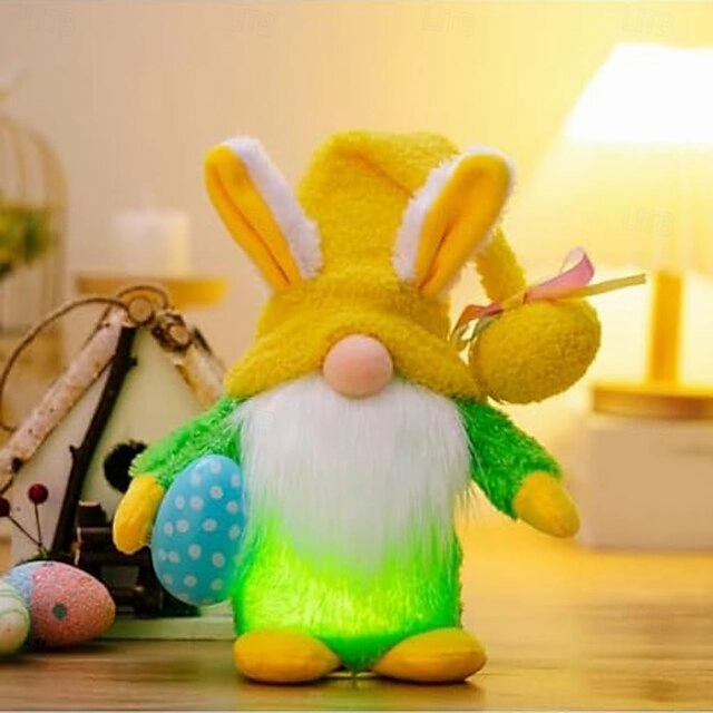 Easter LED Hat-Wearing Rabbit Dwarf Doll - Indoor Party & Restaurant Festive Decoration with AAA Battery Powered for Home Patio Garden Decorations
