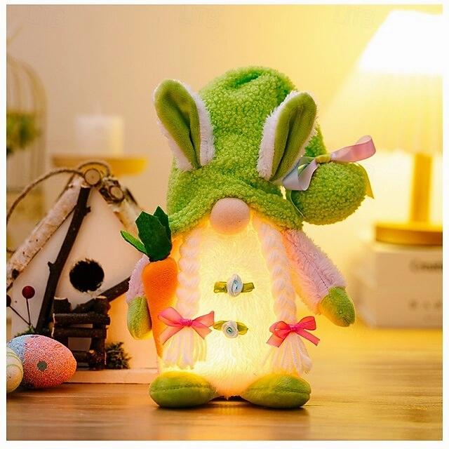 Easter LED Hat-Wearing Rabbit Dwarf Doll - Indoor Party & Restaurant Festive Decoration with AAA Battery Powered for Home Patio Garden Decorations