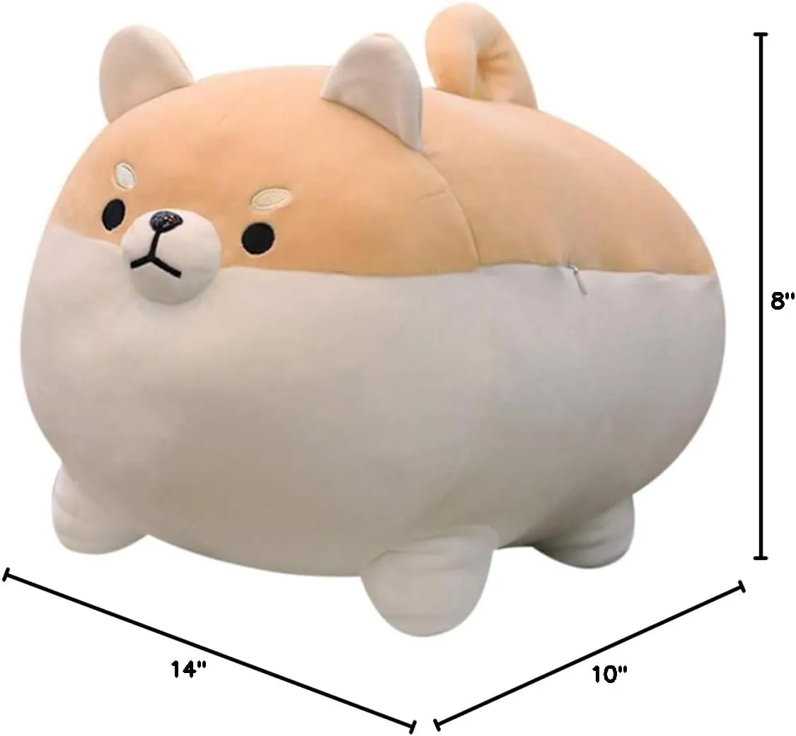 EHOTONG Shiba Inu Dog Plush Pillow, Corgi Stuffed Animal Plush Toy Hug Pillow Gifts for Girl Boy (Brown, 15.7in)