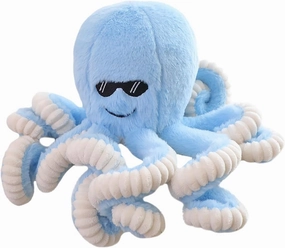 ELAINREN Furry Blue Octopus Plush Ocean Dolls,Realistic Stuffed Octopus Toy wear Sunglasses,Lifelike Marine Octopus Squid Plushie Pillow/15.7''