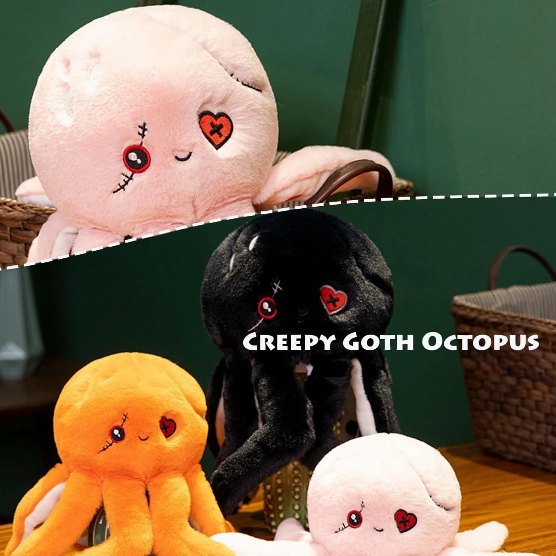 ELAINREN Gothic Black Octopus Plush Toy Furry Realistic Marine Octopus Plushie Dolls Cuddle Creepy Octopus Stuffed Pillow/11.8''