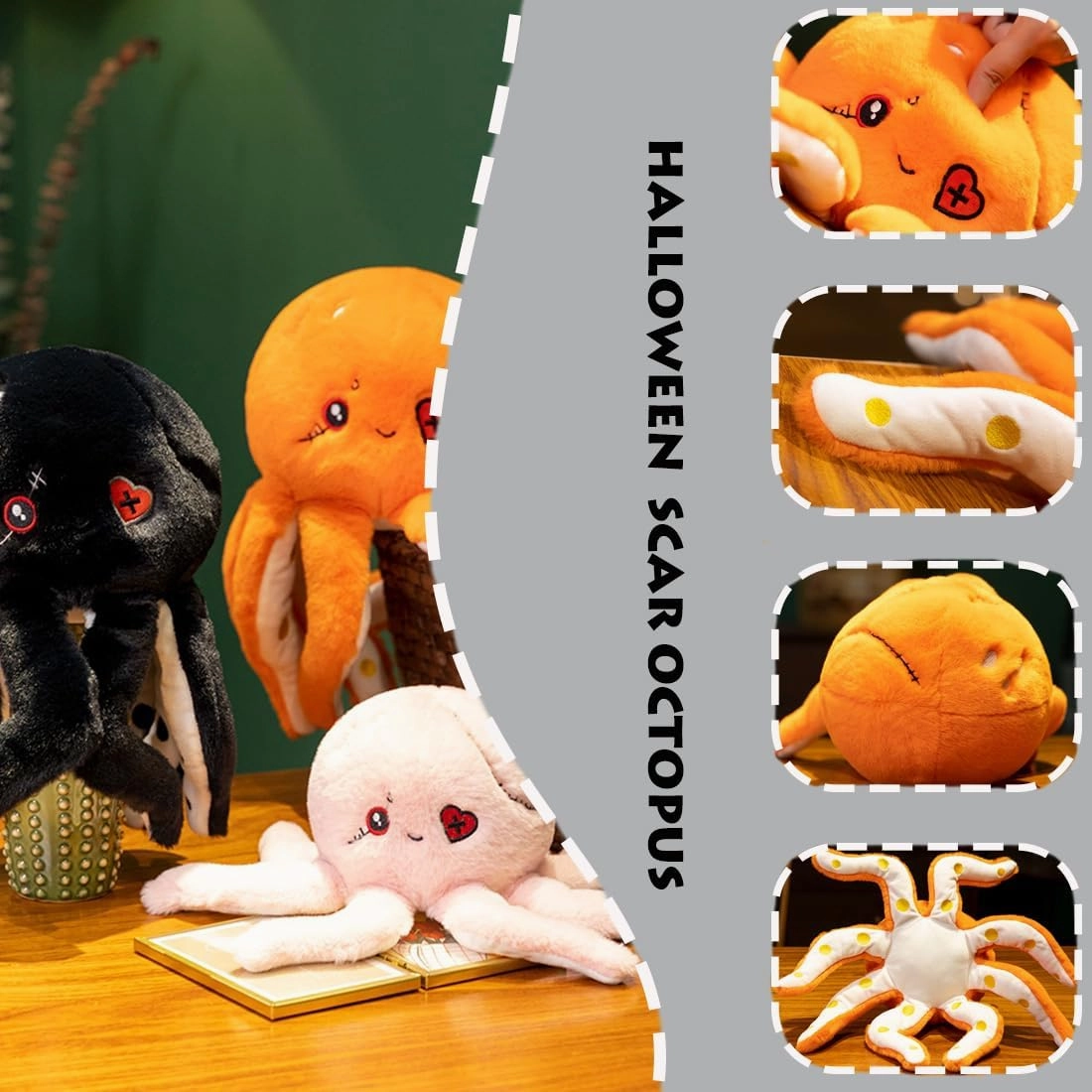 ELAINREN Gothic Black Octopus Plush Toy Furry Realistic Marine Octopus Plushie Dolls Cuddle Creepy Octopus Stuffed Pillow/11.8''