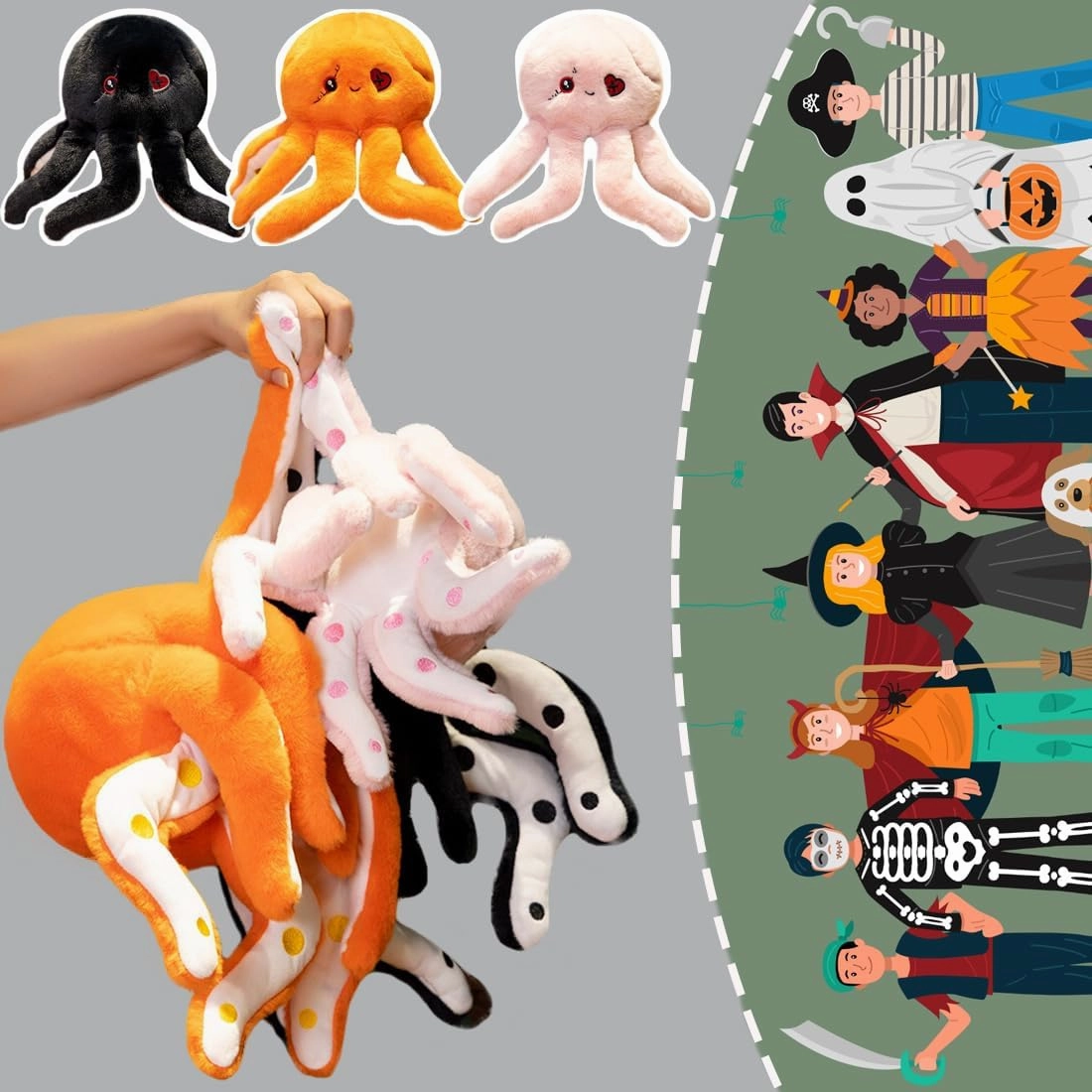ELAINREN Gothic Black Octopus Plush Toy Furry Realistic Marine Octopus Plushie Dolls Cuddle Creepy Octopus Stuffed Pillow/11.8''