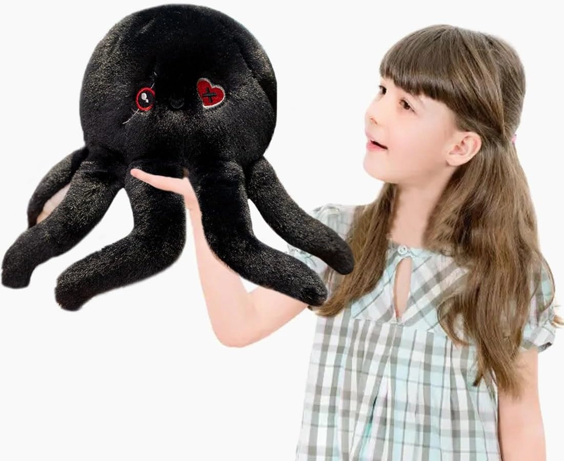 ELAINREN Gothic Black Octopus Plush Toy Furry Realistic Marine Octopus Plushie Dolls Cuddle Creepy Octopus Stuffed Pillow/11.8''