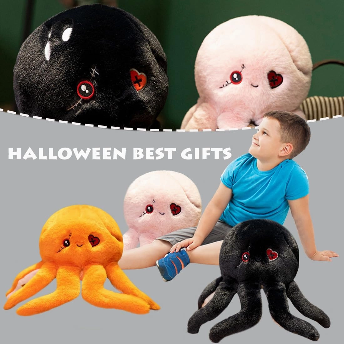 ELAINREN Gothic Black Octopus Plush Toy Furry Realistic Marine Octopus Plushie Dolls Cuddle Creepy Octopus Stuffed Pillow/11.8''