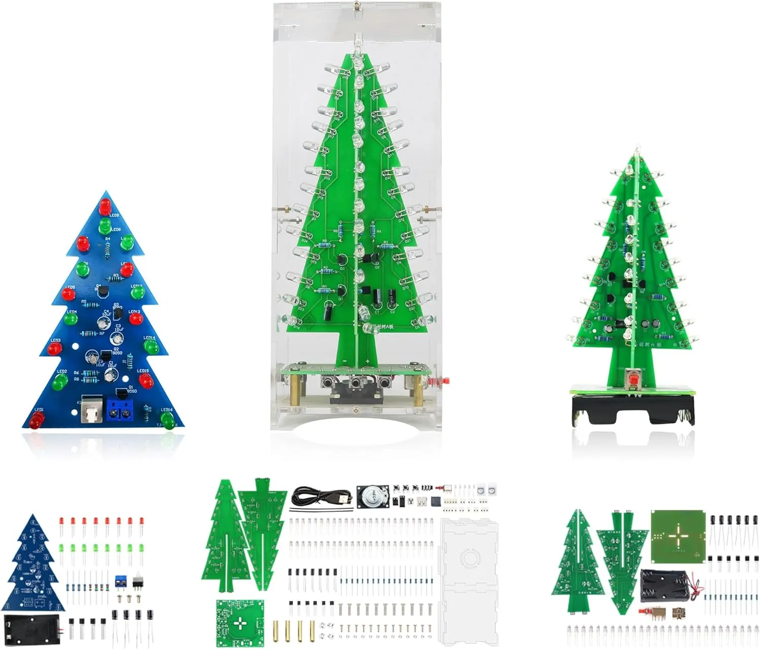 Electronic DIY Soldering Practice Learning Project Kit,Interesting Self Soldering Assembled Christmas Tree Kit with Flashing LED Lights (3IN1-SDS)