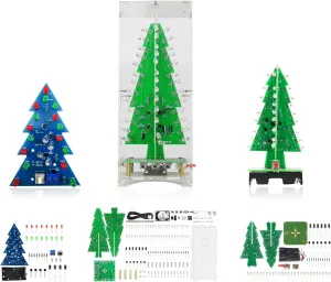 Electronic DIY Soldering Practice Learning Project Kit,Interesting Self Soldering Assembled Christmas Tree Kit with Flashing LED Lights (3IN1-SDS)