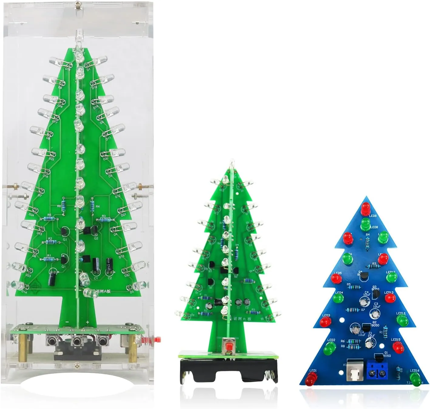 Electronic DIY Soldering Practice Learning Project Kit,Interesting Self Soldering Assembled Christmas Tree Kit with Flashing LED Lights (3IN1-SDS)