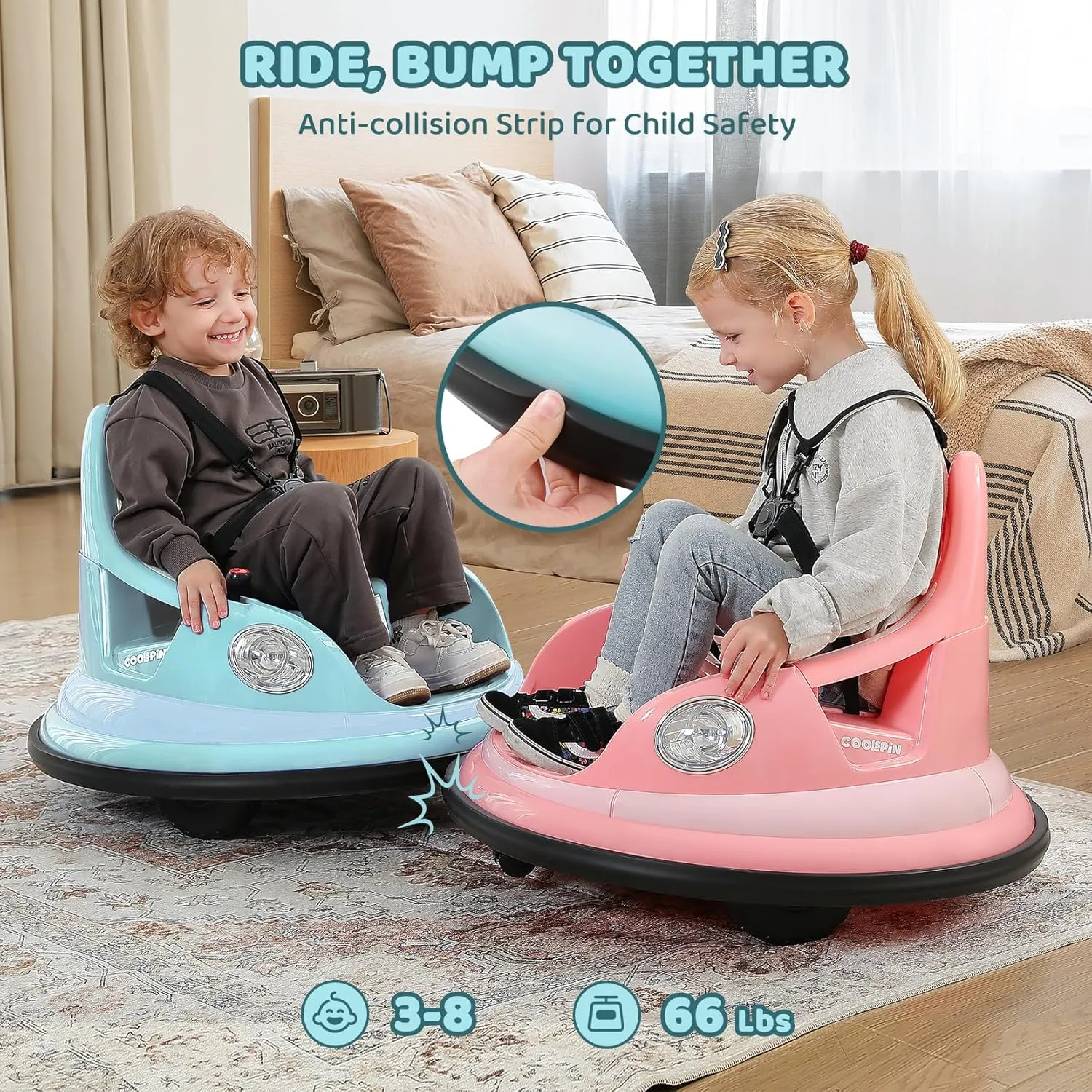 ELEMARA Ride on Bumper Car for Kids & Toddlers,1.9MPH Max,12V Ride on Toys W/Remote,2Playing Modes,2-Speed,360°Spin,Bumping Toy Gifts with W/Bluetooth,5 Flashing Lights,DIY Stickers,Light Blue