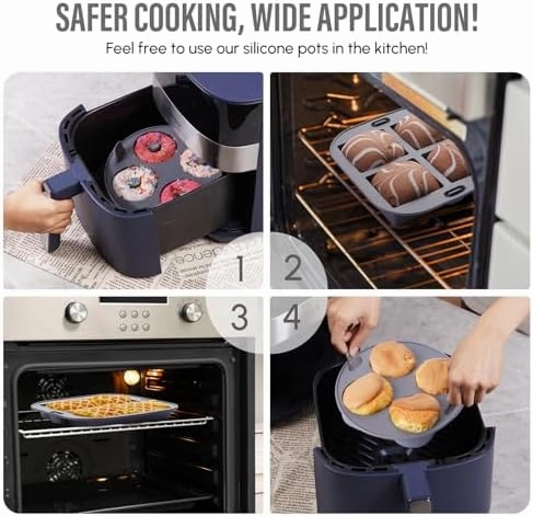 EM Silicone Air Fryer Liners Set of – Reusable Air Fryer Accessories with Cupcake, Donut, Brownie, Waffle Molds – Heat-Resistant, Food-Grade Silicone for Ninja, Gourmia.