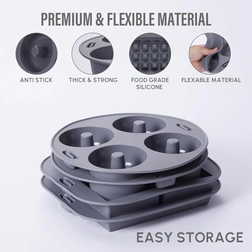 EM Silicone Air Fryer Liners Set of – Reusable Air Fryer Accessories with Cupcake, Donut, Brownie, Waffle Molds – Heat-Resistant, Food-Grade Silicone for Ninja, Gourmia.
