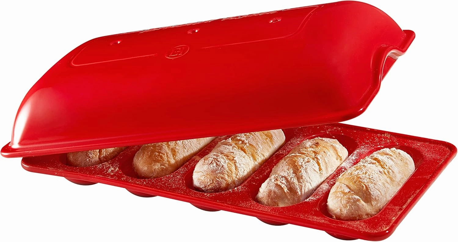 Emile Henry Mini Baguettes Baker, 5 loaves, Burgundy