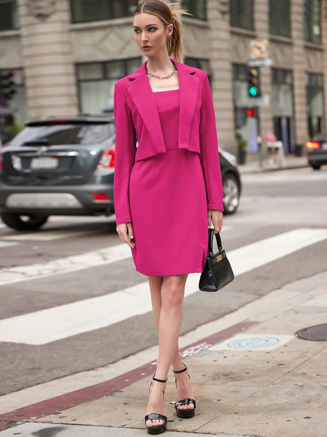 EXLURA Women's Professional Business Lightweight Blazer Dress Suit Sets 2 Piece Work Office Fashion Outfits