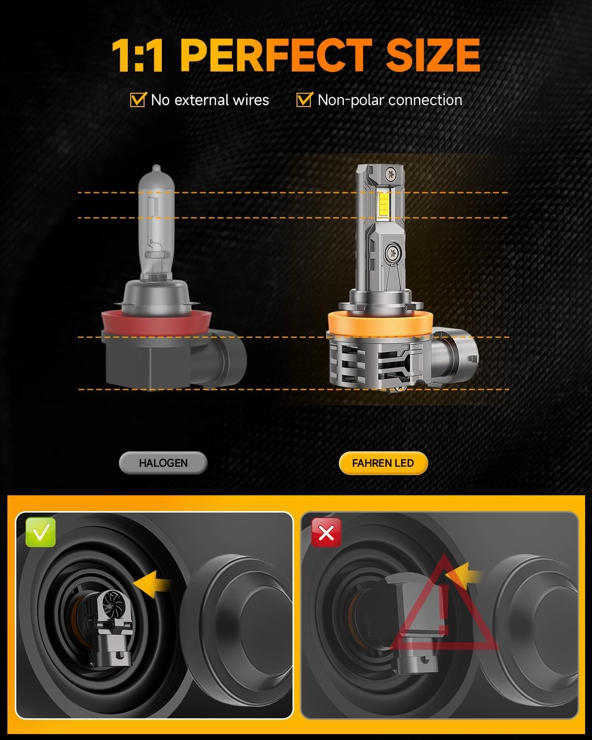 FAHREN H11/H9/H8 light Bulb, [Upgraded & Brightest] 36000LM 900% Super Bright Bulb 1:1 Mini Size No Adapter Required,6500K White, Non-Polarity Plug and Play H11 Fog light bulbs, Pack of 2
