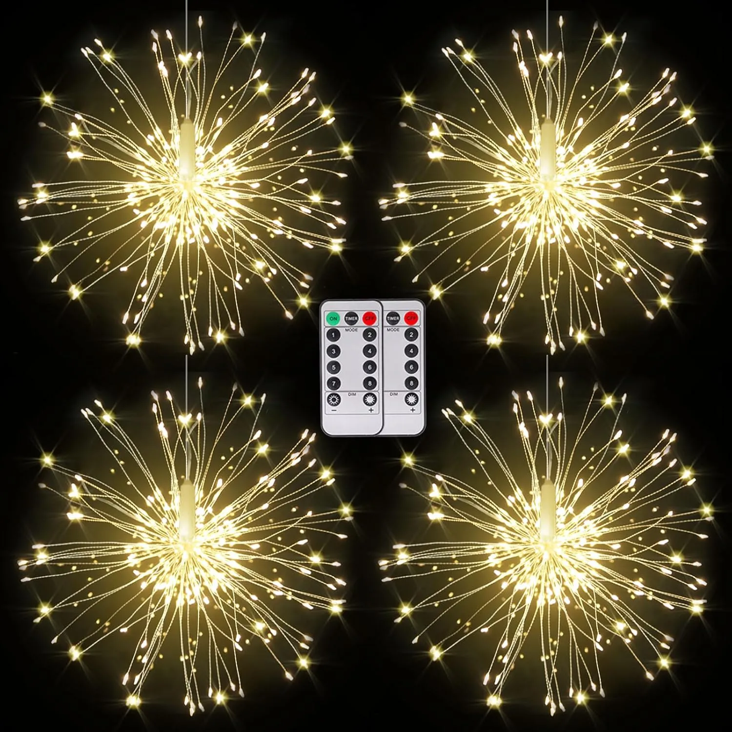 Fairy Firework String Wire Lights, LED DIY 8 Modes Dimmable Lights, Waterproof Decorative Hanging Starburst Lights for Christmas, Home, Patio, Indoor Outdoor Decoration (120-Warmlight, 4 Pack)