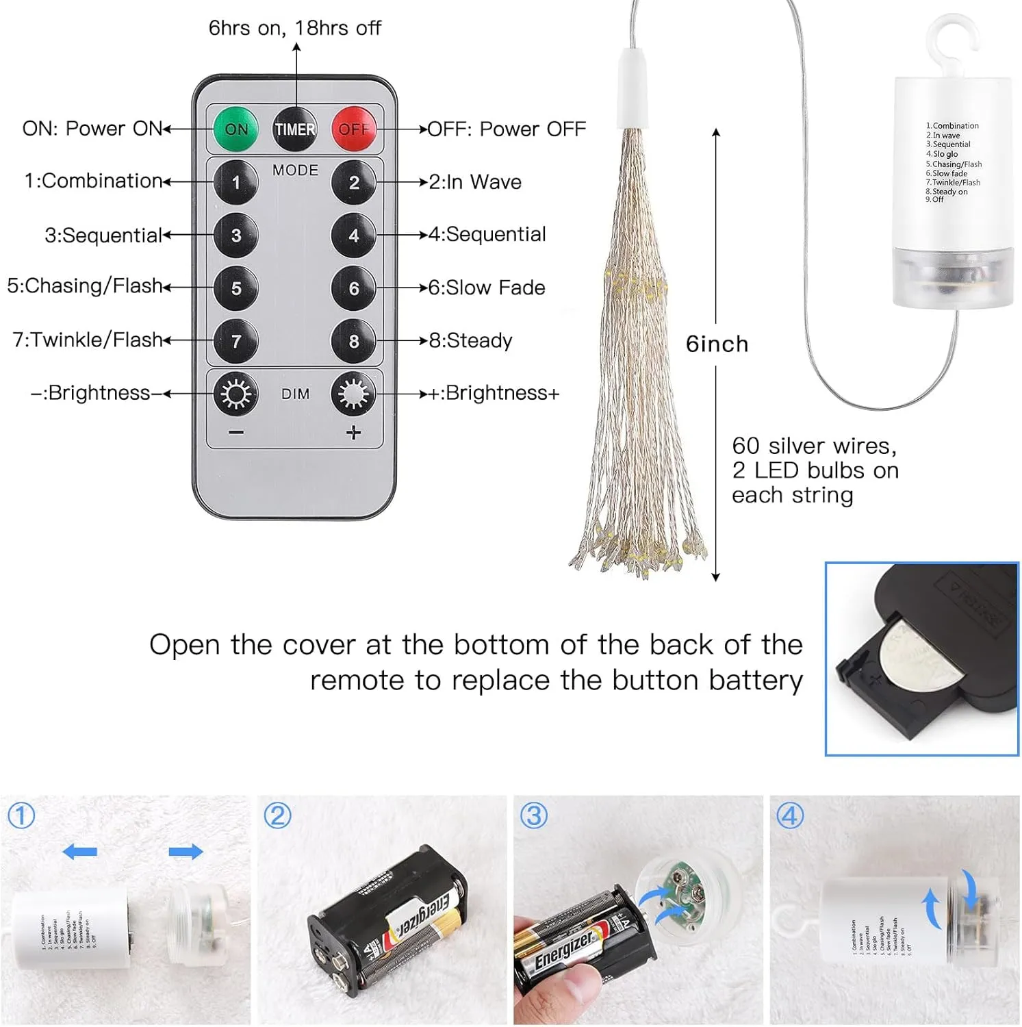 Fairy Firework String Wire Lights, LED DIY 8 Modes Dimmable Lights, Waterproof Decorative Hanging Starburst Lights for Christmas, Home, Patio, Indoor Outdoor Decoration (120-Warmlight, 4 Pack)