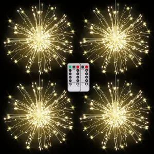 Fairy Firework String Wire Lights, LED DIY 8 Modes Dimmable Lights, Waterproof Decorative Hanging Starburst Lights for Christmas, Home, Patio, Indoor Outdoor Decoration (120-Warmlight, 4 Pack)