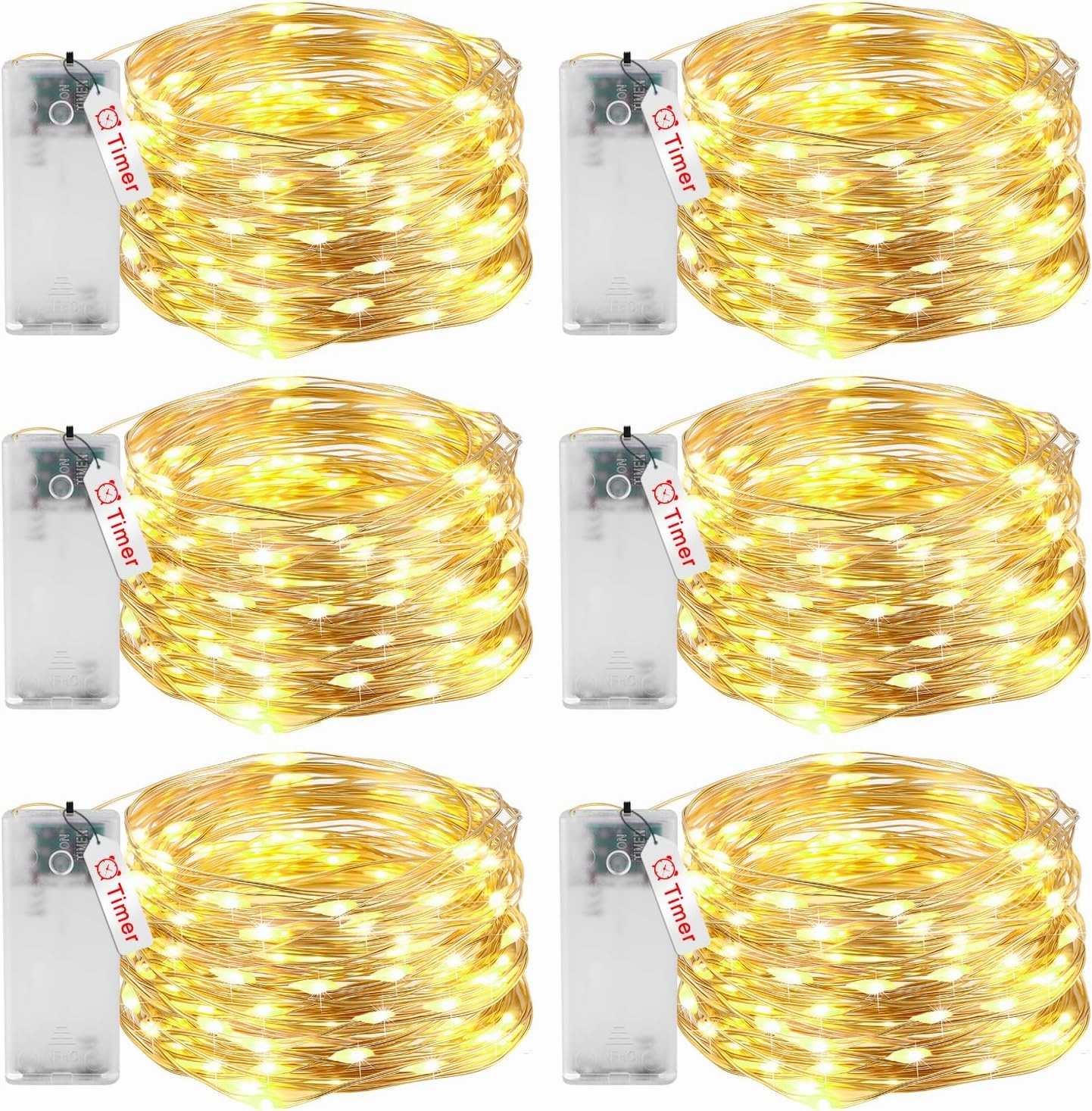Fairy Lights, 6 Pack 3m 30LED Fairy Lights Battery Operated Timing- new but open scruffy packaging
