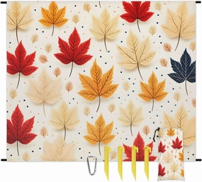 Fall Thanksgiving Beach Blanket, Sandproof Beach Mat, 68 x 59 Waterproof Quick Drying Sand Free Mat with 4 x Ground Spikes for Outdoor Travel Camping Hiking, Maple Leaves