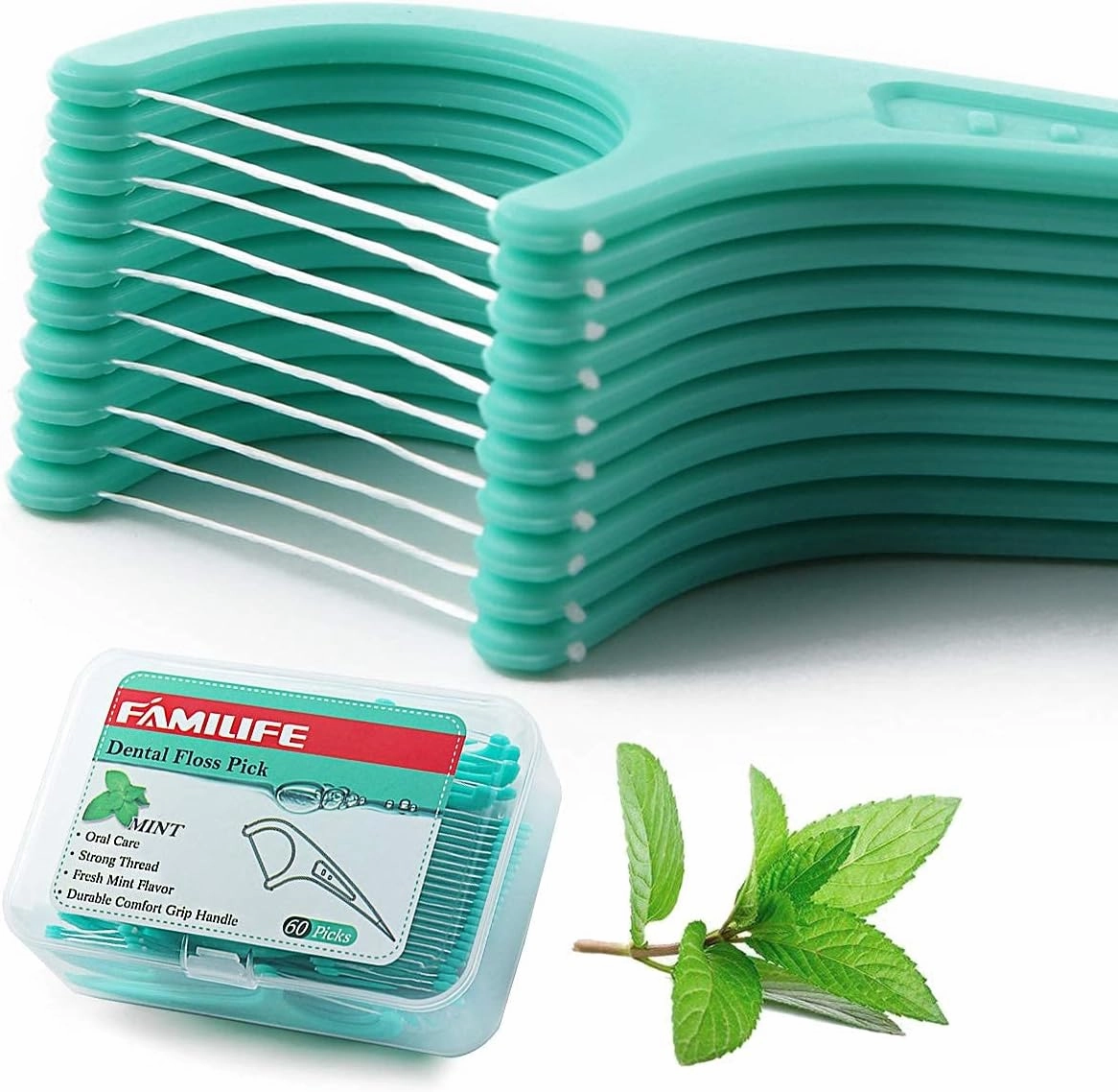 FAMILIFE Floss Picks, 240 Count Mint Dental Floss Cleaner, Tooth Picks Flossers with 4 Travel Handy Cases, Helps to Fight Tooth Decay and Keep Your Teeth Clean, Flossing Sticks for Family
