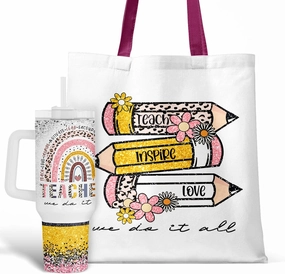 Fancyfams 40 oz Stainless Steel Travel Tumbler with Handle Lid Straw and Tote Bag, Teacher Gifts for Women from Students for Teachers on Birthday Appreciation Week Cool Funny Drinking Mug Cup (Set)