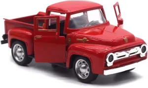 Farmhouse Vintage Christmas Truck Decor - Red Metal Pickup Truck Planter & Table Top Ornament