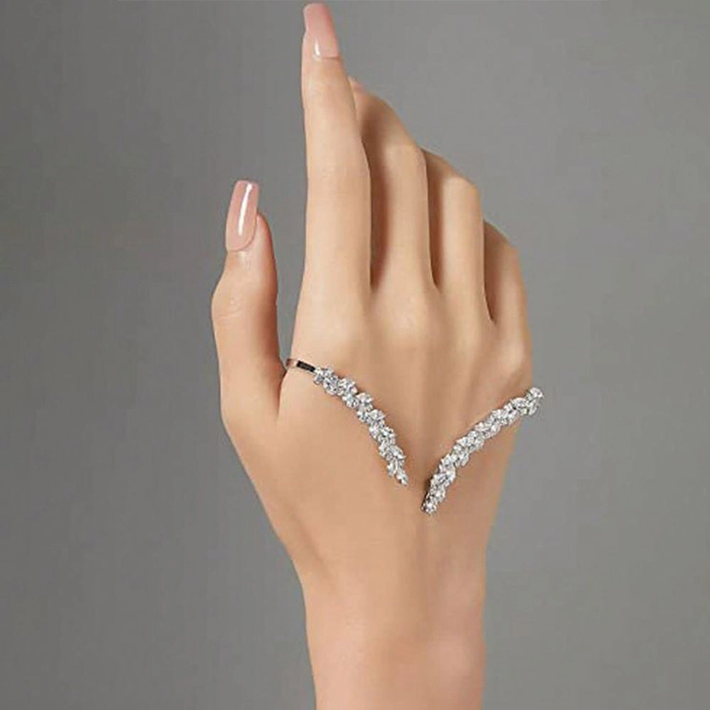 Fashion creative leaf zircon open silver rings jltr0506