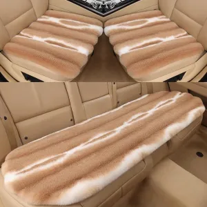 Faux Sheepskin Fur Car Seat Cover Full Set, Thin Fluffy Cute Brown Car Seat Covers for Fuzzy Soft Auto Universal Plush Vehicle Seat Protector Pad Accessories 3 Pcs Brown